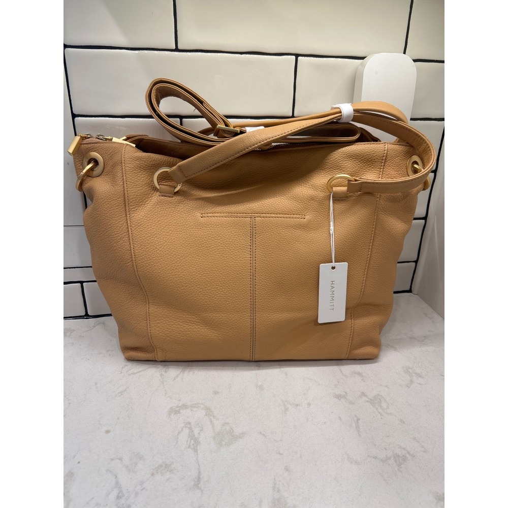 Hammitt Daniel Large Satchel Women L Barley Tan NWT Leather Gold Studs Hobo Bag - Picture 4 of 11